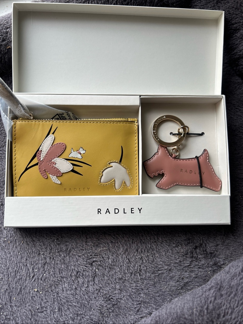 RADLEY LONDON Yellow Floral Card Holder with Pink Scottie Keyring